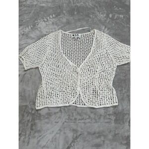 Karin Stevens‎ Top Women's Size 1X Overlay Lace Single Button Short Sleeve EUC